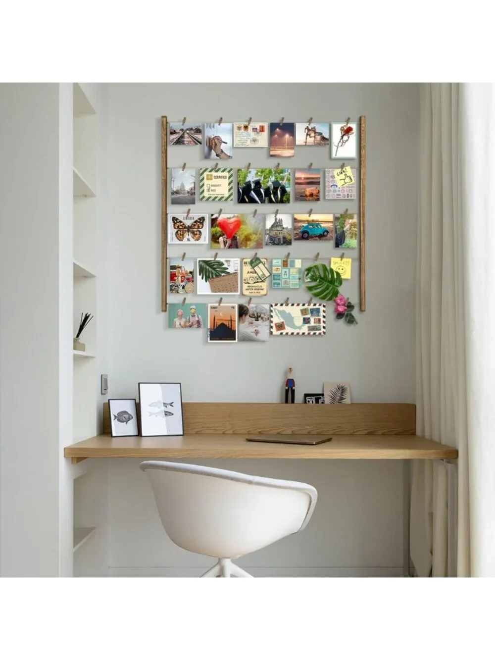 Collage Wall Decor with 30 Clips, 5 Adjustable Twines for Photos & Art Prints